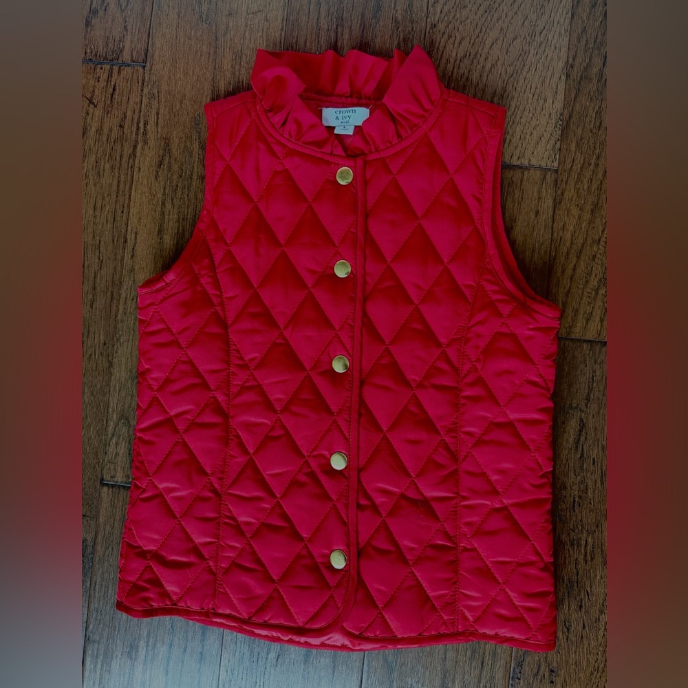 Crown & Ivy Girls Red Quilted Vest with Ruffle Accents - small